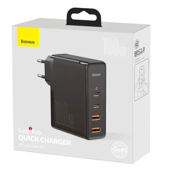 Мережевий зарядний пристрій Baseus GaN2 Pro Quick Charger 2C+2U 100W CN Black + Кабель Type-C/Type-C  230 фото