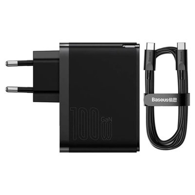 Мережевий зарядний пристрій Baseus GaN5 Pro Fast Charger C+U 100W EU Black + Кабель Type-C/Type-C 211 фото